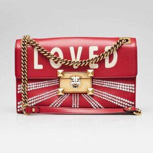 Gucci Red Leather Crystal Embellished LOVED Flap Osiride Bag